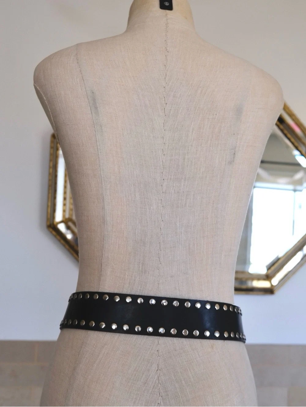genuine leather black studded belt